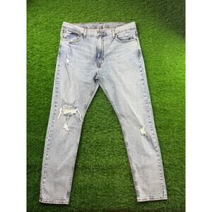 Levis Mens 512 Slim Jeans Blue Light Wash Distressed Ripped Sz 38x32 Denim